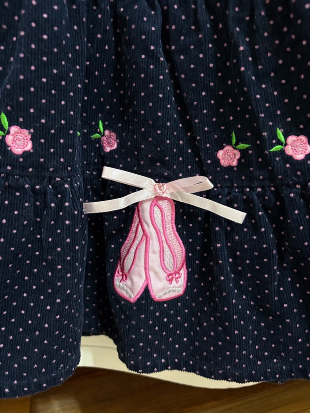 Rare Editions Navy Blue Corduroy Dress with Pink Ballet Slipper Embroidery 24m - Picture 3 of 9
